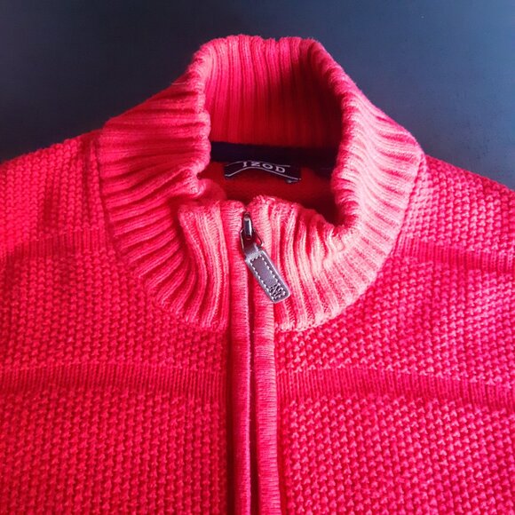 IZOD SZ L 1/4 Zip Mock Neck Red Men's Sweater - Picture 3 of 13